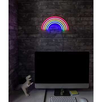 Isaac Jacobs 15” x 7.5” inch LED Neon ‘Multi-Colored Rainbow’ Wall Sign for Cool Light, Wall Art, Bedroom Decorations, Home Accessories, Party, and Holiday Décor: Powered by USB Wire (RAINBOW)
