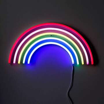 Isaac Jacobs 15” x 7.5” inch LED Neon ‘Multi-Colored Rainbow’ Wall Sign for Cool Light, Wall Art, Bedroom Decorations, Home Accessories, Party, and Holiday Décor: Powered by USB Wire (RAINBOW)