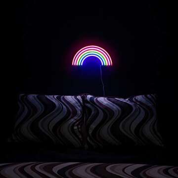 Isaac Jacobs 15” x 7.5” inch LED Neon ‘Multi-Colored Rainbow’ Wall Sign for Cool Light, Wall Art, Bedroom Decorations, Home Accessories, Party, and Holiday Décor: Powered by USB Wire (RAINBOW)
