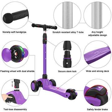 Allek Kick Scooter B03, Lean 'N Glide 3-Wheeled Push Scooter with Extra Wide PU Light-Up Wheels, Any...