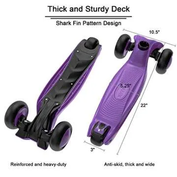 Allek Kick Scooter B03, Lean 'N Glide 3-Wheeled Push Scooter with Extra Wide PU Light-Up Wheels, Any Height Adjustable Handlebar and Strong Thick Deck for Children from 3-12yrs (Purple)