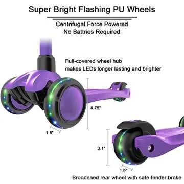 Allek Kick Scooter B03, Lean 'N Glide 3-Wheeled Push Scooter with Extra Wide PU Light-Up Wheels, Any Height Adjustable Handlebar and Strong Thick Deck for Children from 3-12yrs (Purple)
