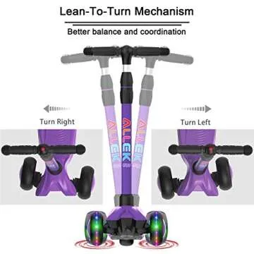 Allek Kick Scooter B03, Lean 'N Glide 3-Wheeled Push Scooter with Extra Wide PU Light-Up Wheels, Any Height Adjustable Handlebar and Strong Thick Deck for Children from 3-12yrs (Purple)