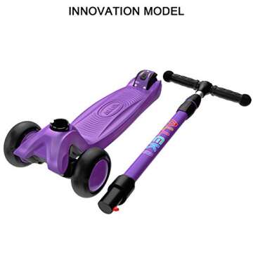 Allek Kick Scooter B03, Lean 'N Glide 3-Wheeled Push Scooter with Extra Wide PU Light-Up Wheels, Any Height Adjustable Handlebar and Strong Thick Deck for Children from 3-12yrs (Purple)