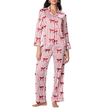 Faretumiya Women's Silk Satin Striped Pajama Set for Christmas