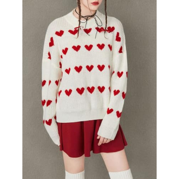 Floerns Women's Cozy Heart Sweater for Winter Chic