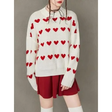 Floerns Women's Cozy Heart Sweater for Winter Chic