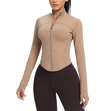 AVGO Women's Cropped Running Jacket Slim Fit Thumb Holes