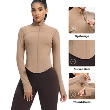 AVGO Women's Cropped Running Jacket Slim Fit Thumb Holes