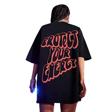 SweatyRocks Women's Short Sleeve Oversized Graphic Tees Round Neck Loose T-Shirt A Black L
