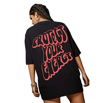 SweatyRocks Women's Short Sleeve Oversized Graphic Tees Round Neck Loose T-Shirt A Black L