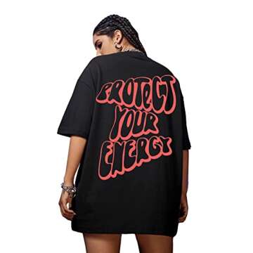 SweatyRocks Women's Short Sleeve Oversized Graphic Tees Round Neck Loose T-Shirt A Black L
