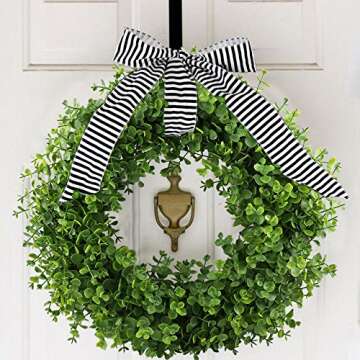 GTIDEA Eucalyptus Wreath 16-17 inches Front Door Wreath Spring Greenery Wreath Artificial Eucalyptus Leaves Wreath for Home Wall Wedding Christmas Decor