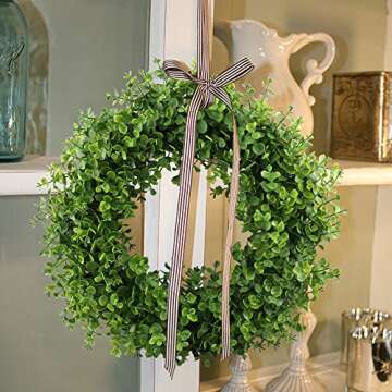 GTIDEA Eucalyptus Wreath 16-17 inches Front Door Wreath Spring Greenery Wreath Artificial Eucalyptus Leaves Wreath for Home Wall Wedding Christmas Decor