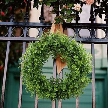 GTIDEA Eucalyptus Wreath 16-17 inches Front Door Wreath Spring Greenery Wreath Artificial Eucalyptus Leaves Wreath for Home Wall Wedding Christmas Decor