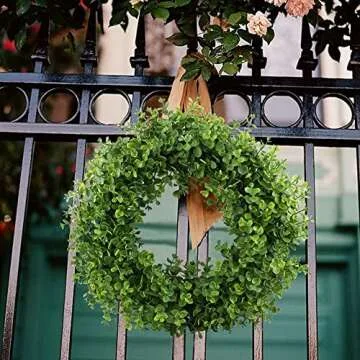 GTIDEA Eucalyptus Wreath 16-17 inches Front Door Wreath Spring Greenery Wreath Artificial Eucalyptus Leaves Wreath for Home Wall Wedding Christmas Decor