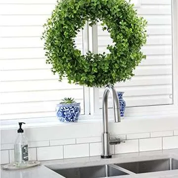 GTIDEA Eucalyptus Wreath 16-17 inches Front Door Wreath Spring Greenery Wreath Artificial Eucalyptus Leaves Wreath for Home Wall Wedding Christmas Decor