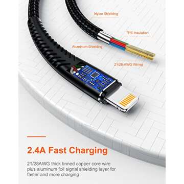 Extra Long iPhone Charger Cable 16ft/5M, Apple MFi Certified Lightning Cable 15ft, Fast Charging Nylon Braided Charging Cord for Apple iPhone 14 Pro Max/14/13Pro/12 Mini/11/X/XS/XR/8 Plus/7/6/5/iPad