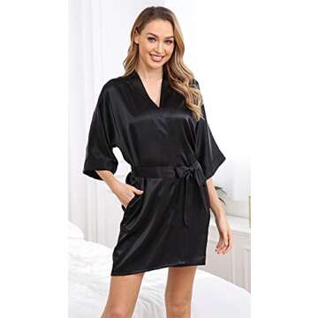 The Bund Women's Pure Colour Short Kimono Robe, Black