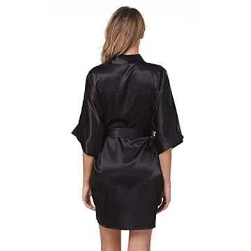 The Bund Women's Pure Colour Short Kimono Robe, Black