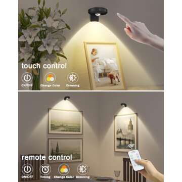 WILLED Picture Lights for Wall, 1200mAh Rechargeable Battery Operated Picture Frame lights, Puck Lights with Remote, Dimmable & Timer Art Lighting for Paintings Wireless, Magnetic Gallery Light/3 Pack