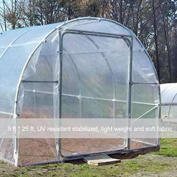 Inslat 6 mil Greenhouse Plastic Film Sheeting Cover, 8' x 25' UV Resistant Polyethylene Film, 4 Year Green House Hoop Supply Farm Plastic Cover