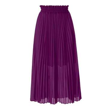 GOOBGS Women's Pleated A-Line High Waist Swing Flare Midi Skirt Dark Purple Small/Medium