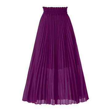 GOOBGS Women's Pleated A-Line High Waist Swing Flare Midi Skirt Dark Purple Small/Medium