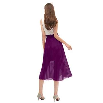 GOOBGS Women's Pleated A-Line High Waist Swing Flare Midi Skirt Dark Purple Small/Medium