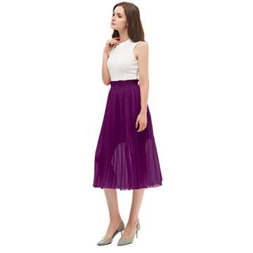 GOOBGS Women's Pleated A-Line High Waist Swing Flare Midi Skirt Dark Purple Small/Medium