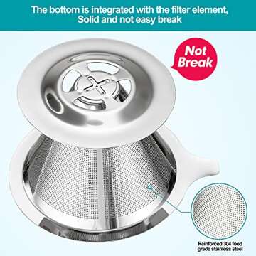 Laiyeoy Pour Over Coffee Dripper, Slow Drip Paperless Coffee Filter, Stainless Steel Pour Over Coffee Maker for Single Cup Brew, Double Mesh Design of Manual Reusable Cone Filter.