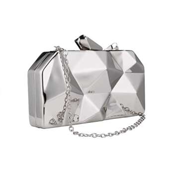 Women Geometric Lattice Pattern Metal Evening Bag Bridal Prom Crossbody Bag Party Clutch Wedding Pur...