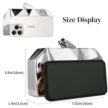 Women Geometric Lattice Pattern Metal Evening Bag Bridal Prom Crossbody Bag Party Clutch Wedding Purse with Chain (Silver)