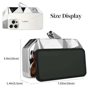 Women Geometric Lattice Pattern Metal Evening Bag Bridal Prom Crossbody Bag Party Clutch Wedding Purse with Chain (Silver)