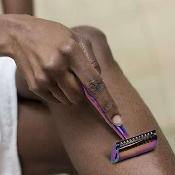 Safety Razor for Women,Safety Razor with 5 Blades,Women Razor with a Delicate Box,Free of Plastic (Stand Style Rainbow Razor)