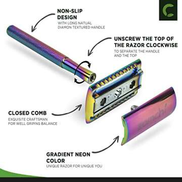 Safety Razor for Women,Safety Razor with 5 Blades,Women Razor with a Delicate Box,Free of Plastic (Stand Style Rainbow Razor)