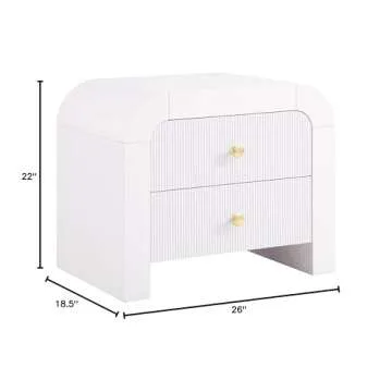 Meridian Furniture 888White-NS Artisto Collection Modern | Contemporary Rich Wood Veneer Nightstand with Complete Sets of Gold and Chrome Handles Included, White, 26" W x 18.5" D x 22" H