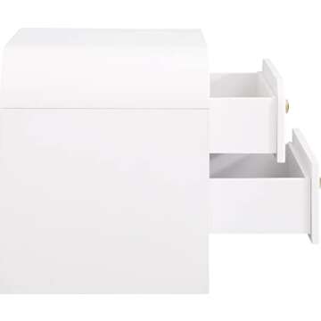 Meridian Furniture 888White-NS Artisto Collection Modern | Contemporary Rich Wood Veneer Nightstand with Complete Sets of Gold and Chrome Handles Included, White, 26" W x 18.5" D x 22" H