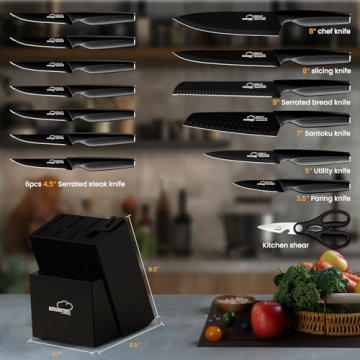 Elegant 15-piece Kitchen Knife Set with Sharpener Block