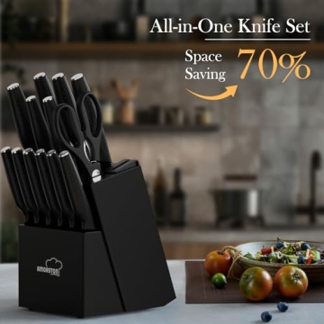 Elegant 15-piece Kitchen Knife Set with Sharpener Block