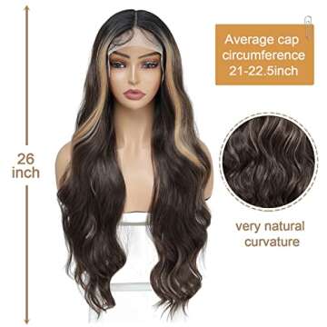 Honey Blonde Ombre Synthetic Lace Front Wig Synthetic Wigs For Black Women Pre Plucked Body Wave Hig...