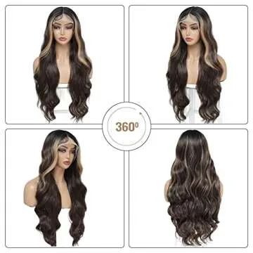 Honey Blonde Ombre Synthetic Lace Front Wig Synthetic Wigs For Black Women Pre Plucked Body Wave Highlight Brown Lace Front Wig Glueless Heat Resistant Curly Wavy Wig Natural Hairline Hair 26 Inch