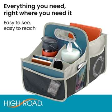 High Road Front and Back Seat Car Organizer Caddy with Movable Dividers (Blue/Tan)