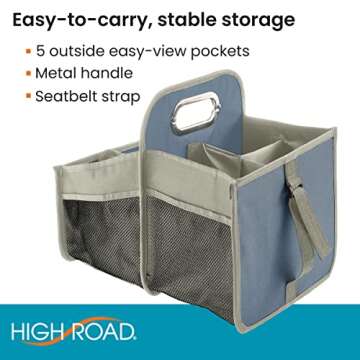 High Road Front and Back Seat Car Organizer Caddy with Movable Dividers (Blue/Tan)
