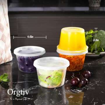 Orgtiv [60 Sets 16oz Deli Containers with Lids,Plastic Storage Containers with Lids,Freezer To Go Containers