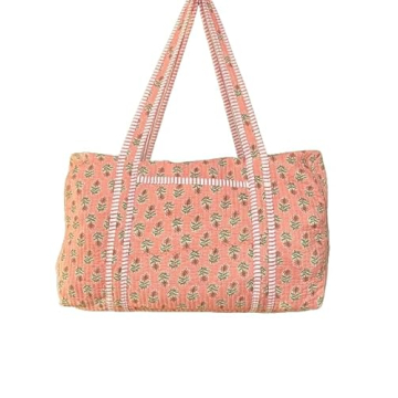 Generic Large Cotton Weekender Travel Bag, Handmade Quilted Fabric Duffle Bag, Block Printed Overnig...