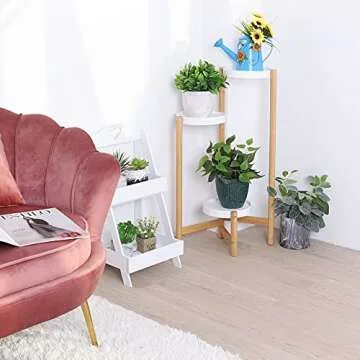 Unho 3-Tier Bamboo Plant Stand - Nordic Style Potted Flower Display Shelf Holder Indoor Planter Rack...