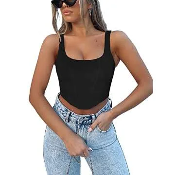 REORIA Women's Summer Sexy Square Neck Sleeveless Trendy Night Club Cropped Tank Top Cute Going Out Bustier Corset Crop Tops Black Small