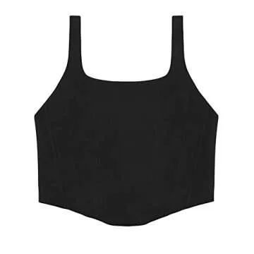 REORIA Women's Summer Sexy Square Neck Sleeveless Trendy Night Club Cropped Tank Top Cute Going Out Bustier Corset Crop Tops Black Small