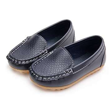 LONSOEN Toddler/Little Kid Boys Girls Soft Synthetic Leather Loafer Slip-On Boat-Dress Shoes/Sneakers,Deep Blue,SHF103 CN23